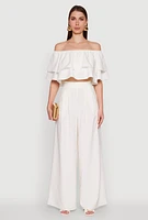 Womens Tiered Off Shoulder Crop Top with Short Sleeves,
