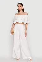 Womens Tiered Off Shoulder Crop Top with Short Sleeves,