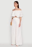 Womens Tiered Off Shoulder Crop Top with Short Sleeves,