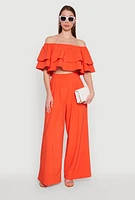Womens Tiered Off Shoulder Crop Top with Short Sleeves,