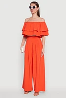 Womens Tiered Off Shoulder Crop Top with Short Sleeves,