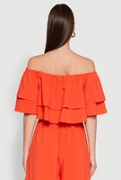 Womens Tiered Off Shoulder Crop Top with Short Sleeves,