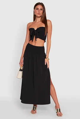 Womens Smocked High Waist Side Slit Skirt,
