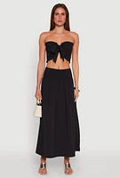 Womens Smocked High Waist Side Slit Skirt,