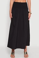 Womens Smocked High Waist Side Slit Skirt,