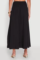 Womens Smocked High Waist Side Slit Skirt,
