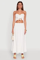 Womens Smocked High Waist Side Slit Skirt, White,