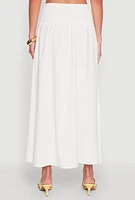 Womens Smocked High Waist Side Slit Skirt, White,