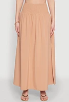 Womens Smocked High Waist Side Slit Skirt,