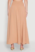 Womens Smocked High Waist Side Slit Skirt,