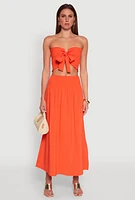 Womens Smocked High Waist Side Slit Skirt, Orange, Size M