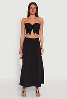 Womens Tie Front Smocked Cropped Tube Top,