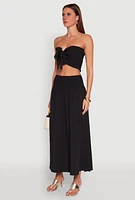 Womens Tie Front Smocked Cropped Tube Top,