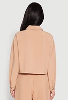 Womens Flap Pocket Cropped Shirt, Beige, Size L
