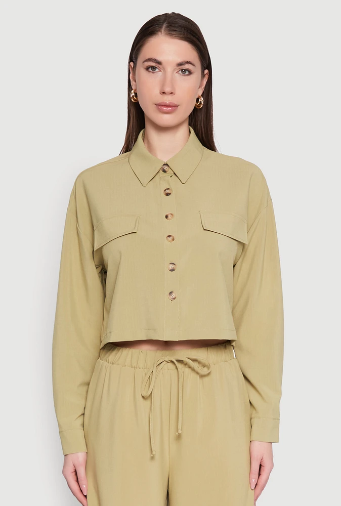 Womens Flap Pocket Cropped Shirt,