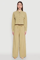 Womens Flap Pocket Cropped Shirt, Green, Size L