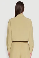 Womens Flap Pocket Cropped Shirt, Green, Size L