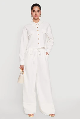 Womens High Waisted Pintuck Detail Pants, White, Size L