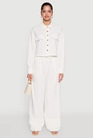 Womens High Waisted Pintuck Detail Pants, White, Size S