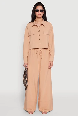 Womens High Waisted Pintuck Detail Pants, Beige, Size L