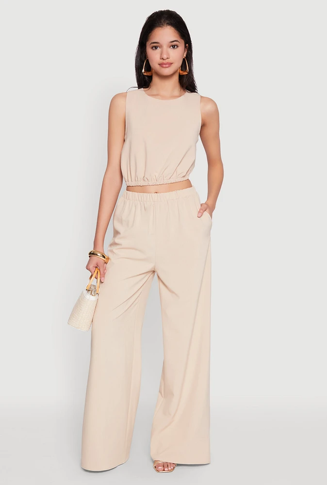 Womens High Waisted Palazzo Pants, Khaki, Size XL