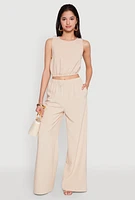 Womens High Waisted Palazzo Pants, Khaki, Size XL