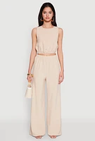 Womens High Waisted Palazzo Pants, Khaki, Size XL