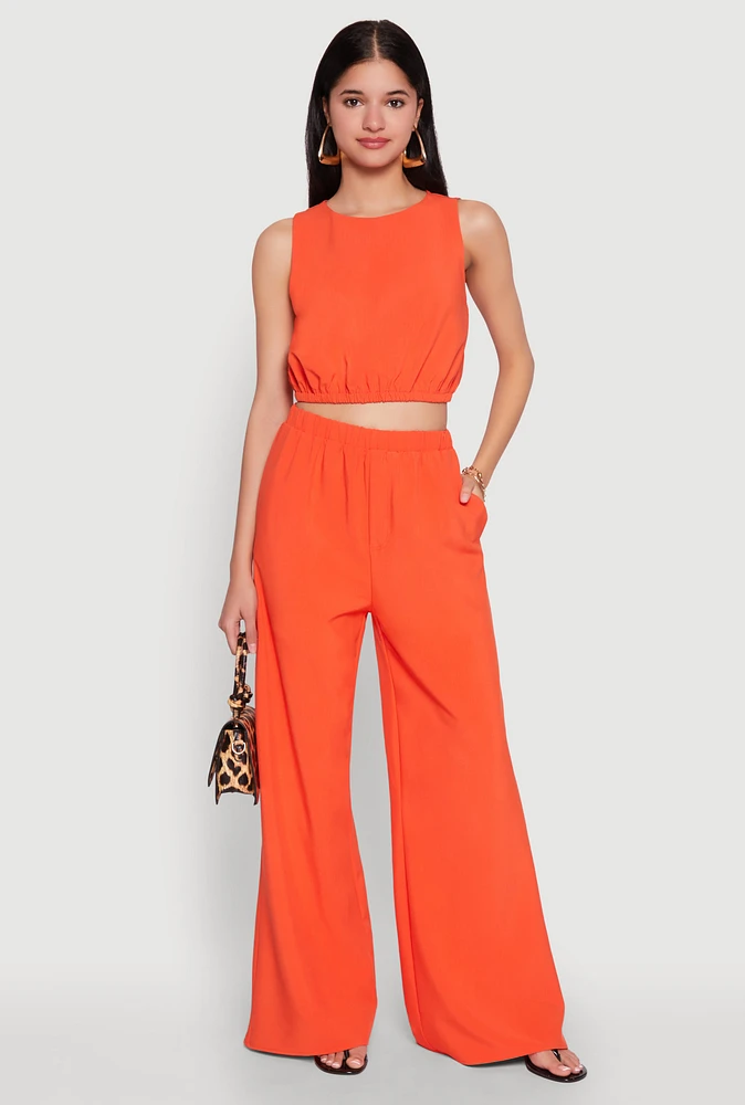 Womens High Waisted Palazzo Pants, Orange, Size L