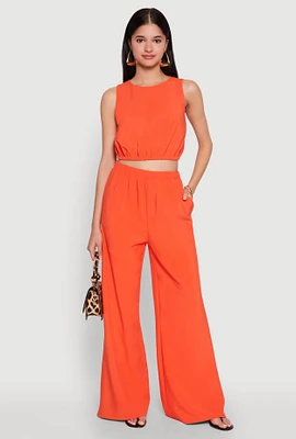 Womens High Waisted Palazzo Pants, Orange, Size L