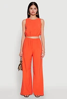 Womens High Waisted Palazzo Pants, Orange, Size L