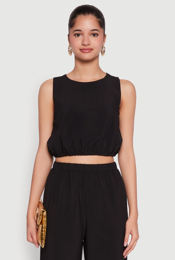 Womens Elastic Waist Cropped Tank Top, Black, Size S
