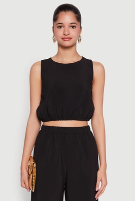 Womens Elastic Waist Cropped Tank Top, Black, Size S