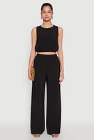 Womens Elastic Waist Cropped Tank Top, Black, Size S