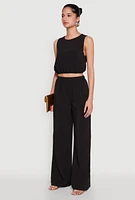 Womens Elastic Waist Cropped Tank Top, Black, Size S