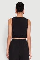 Womens Elastic Waist Cropped Tank Top, Black, Size S