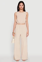 Womens Elastic Waist Cropped Tank Top,