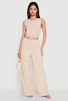 Womens Elastic Waist Cropped Tank Top,