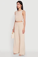 Womens Elastic Waist Cropped Tank Top,
