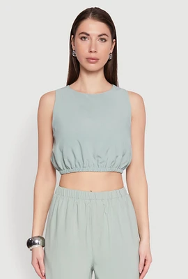 Womens Elastic Waist Cropped Tank Top, Green, Size L