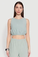 Womens Elastic Waist Cropped Tank Top, Green, Size L