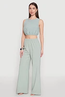 Womens Elastic Waist Cropped Tank Top, Green, Size L