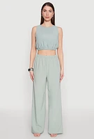 Womens Elastic Waist Cropped Tank Top, Green, Size L