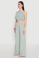 Womens Elastic Waist Cropped Tank Top, Green, Size L