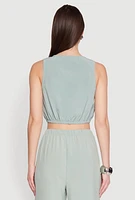 Womens Elastic Waist Cropped Tank Top, Green, Size L