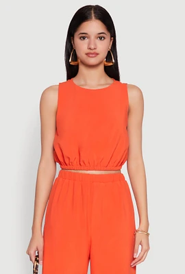 Womens Elastic Waist Cropped Tank Top, Orange, Size S
