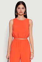 Womens Elastic Waist Cropped Tank Top, Orange, Size S