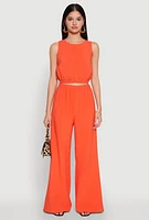 Womens Elastic Waist Cropped Tank Top, Orange, Size S