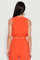 Womens Elastic Waist Cropped Tank Top, Orange, Size S