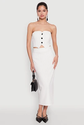 Womens Pinstripe High Waist Skirt, White, Size M