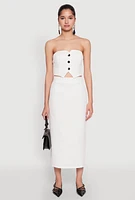 Womens Pinstripe Button Front Strapless Top, White, Size L